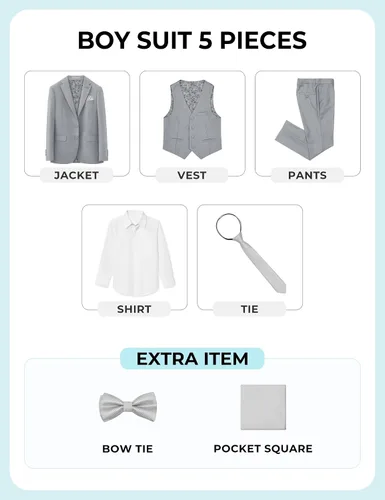 Vista 2 de Marvelous World - Conjunto de traje formal de corte entallado para niños, cintura ajustable