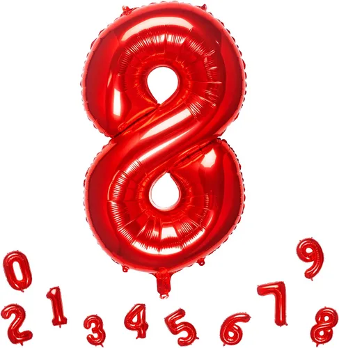 Vista 9 de Globos rojos de 32 pulgadas con el número 3 de aluminio, suministros de decoración de fiesta de cumpleaños (globo rojo del número 3)