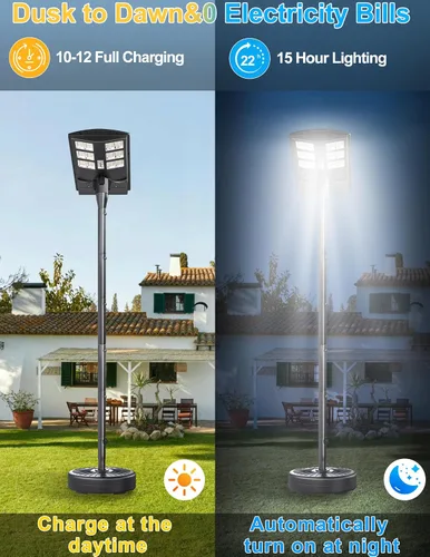 Vista 2 de JAYNLT Luces solares de calle de 4000 W para exteriores con poste de 118 pulgadas de alto, 3000 K/4000 K/6500 K 300000 LM, lámparas solares de pie