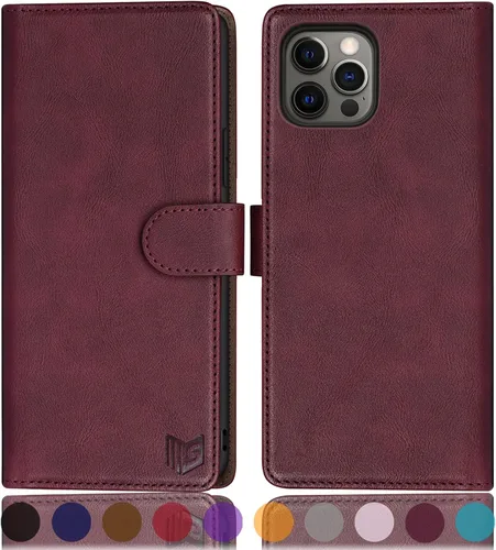 Vista 13 de SUANPOT Funda de piel tipo cartera para iPhone 12 Pro Max con bloqueo RFID, tarjetero de crédito, libro de folio magnético de PU para Apple 12 Negro
