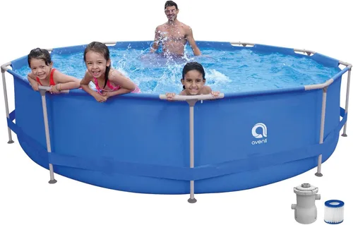 Vista 5 de Avenli - Piscina redonda con marco de 12 pies de ancho x 30 pulgadas de alto, capacidad de 1,136 galones, fácil montaje, con bomba de filtro