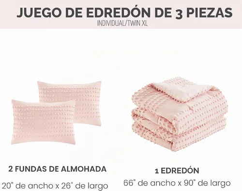 Vista 5 de [Usado] Comfort Spaces Juego de edredón de algodón con diseño de pompones de tul Jacquard, relleno alternativo, ropa de cama moderna para todas
