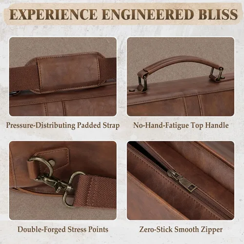 Vista 6 de RAINSMORE Bolsa de mensajero para hombre de 17 pulgadas, maletín para computadora portátil, impermeable, de cuero, para trabajo, oficina, viajes