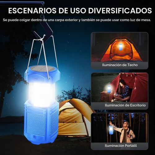 Vista 5 de Linterna de camping 5000mAh Solar con manivela telescópica, linterna LED recargable con USB, carga portátil para cortes de energía, lámpara