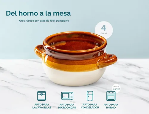 Vista 6 de KooK Tazón de Sopa de Cebolla Francesa, Sopa de Cebolla Francesa, Jarra, Tazón Apto para Horno, Cerámica, Asas, Gres, Lavavajillas, Microondas, Apto