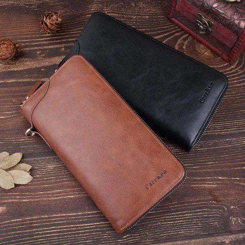 Vista 3 de MOTOZA Long Retro Fashion Clutch Multifunctional Vertical Zipper Phone Bag (Color Black)