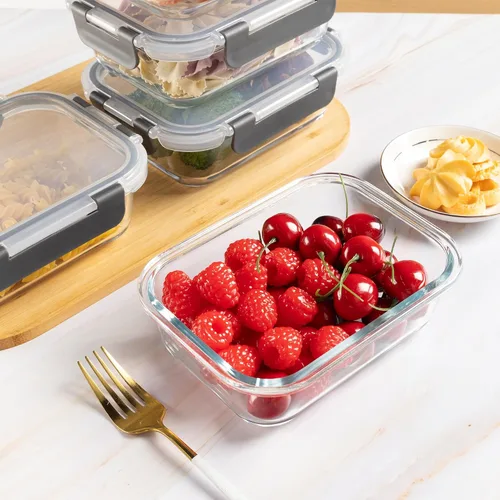 Vista 7 de Paquete de 10 recipientes de vidrio de 22 onzas para preparación de comidas, recipientes de almacenamiento de alimentos con tapas