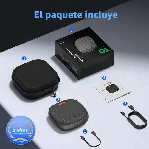 Vista 6 de AIRHUG Altavoz de conferencia y micrófono, altavoz Bluetooth con recogida de voz de 360°, reducción de ruido avanzada, USB-C Plug & Play, compatible