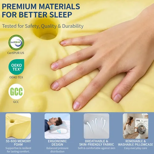 Vista 5 de LeMotech Almohada cervical de doble cara, almohada ergonómica de espuma viscoelástica con lado cómodo tradicional, soporte de cuello para dormir