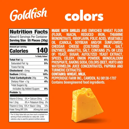 Vista 2 de Goldfish Colors Galletas de Queso Cheddar, Galletas de Aperitivo Horneadas, Bolsa de 6.6 oz (Paquete de 2)