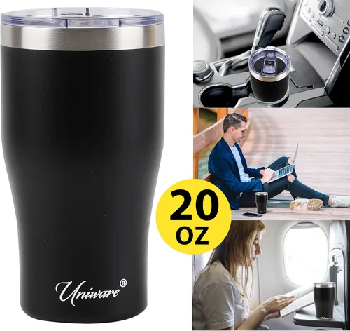Vista 3 de Frasco de vacío de acero inoxidable de doble pared (20.3 fl oz) (negro)