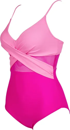 Vista 3 de OMKAGI Traje de baño de una pieza entrecruzado frontal para mujer, cuello en V, malla con control de abdomen