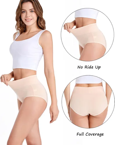 Vista 2 de HAVVIS - Ropa interior de cintura alta y de algodón para mujer, que disimula la barriga, jacquard con rosas, paquete múltiple