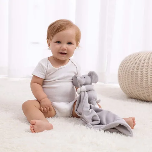 Vista 5 de Apricot Lamb Manta de seguridad de animales de peluche, elefante gris, manta de personaje para guardería, felpa de lujo para acurrucarse