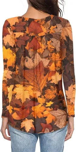 Vista 2 de Blusa casual de manga larga para mujer, cuello en V, con botones, ropa de dormir