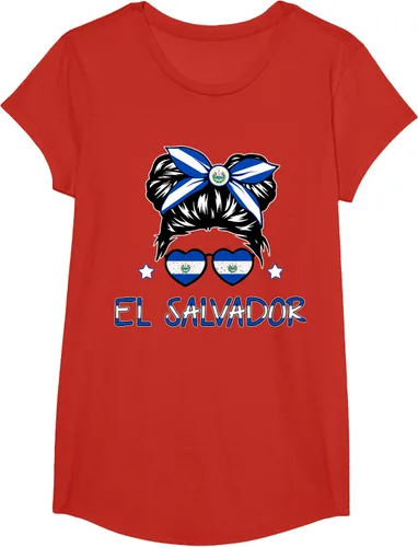 Vista 45 de Camiseta de El Salvador para Niñas Bandera Patrimonio Hispano Salvadoreño