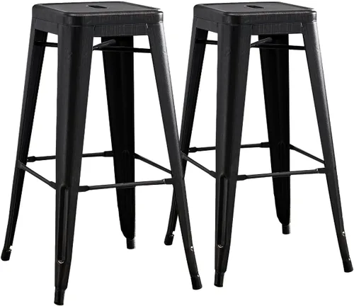 Vista 22 de AC Pacific Juego de 2 taburetes de metal de 24 pulgadas, estilo rústico campestre con respaldo bajo, construcción ligera y resistente, fácil