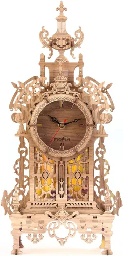 Vista 4 de FUNPOLA Rompecabezas de madera 3D Reloj de torre LED, rompecabezas 3D edificio de escritorio, modelo de bloques de construcción arquitectónicos