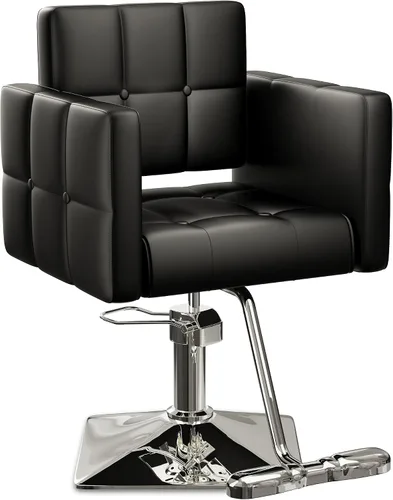 Vista 10 de Silla de salón profesional Baasha completamente negra, silla de estilo hidráulica de lujo con cuero PU suave, cojín de espuma de alta densidad, giro