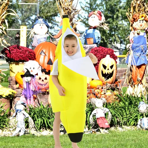 Vista 5 de Disfraz de plátano para niños y niñas, lindo disfraz de Halloween de frutas