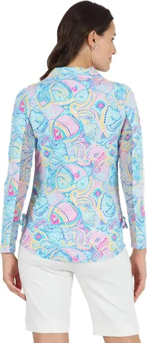 Vista 7 de IBKUL Athleisure Wear - Polo de manga larga con protección solar UPF 50+ Icefil Cooling Tech Mariel Print de longitud ajustable - 48483