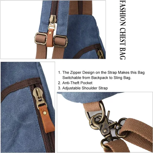 Vista 4 de KL928 Canvas Sling Bag - Small Crossbody Backpack Shoulder Casual Daypack Rucksack for Men Women