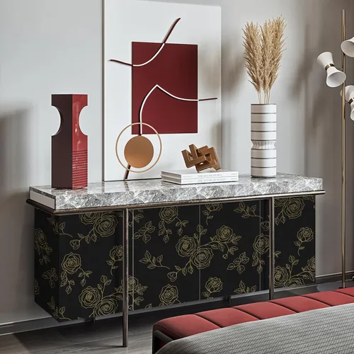 Vista 8 de Amiya Papel tapiz floral negro y dorado, línea de papel tapiz para despegar y pegar, estilo bohemio, retro, renovación de dormitorios, armarios