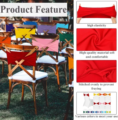 Vista 3 de Mixweer 36 bandas elásticas de elastano multicolor para silla, lazos para silla, sin hebilla, fundas elásticas de colores surtidos para bodas