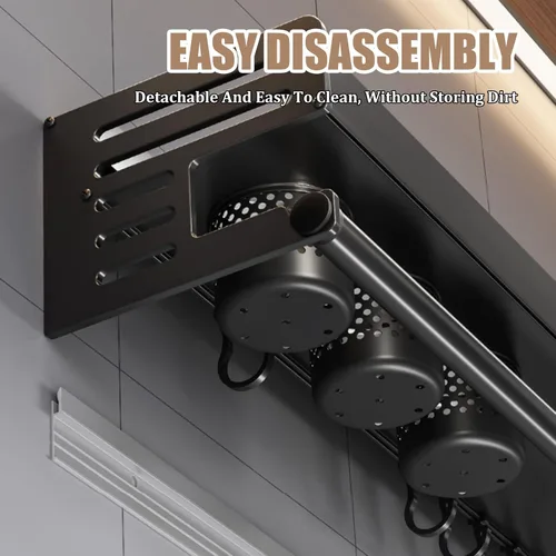 Vista 4 de Soporte colgante de pared para especias, ahorro de espacio para cocina, estante de almacenamiento de cocina para utensilios, organizador de baño