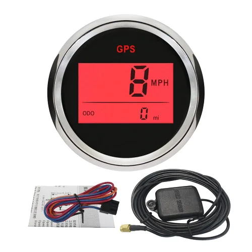 Vista 8 de Kit de velocímetro GPS digital garantizado ELING para coche, barco, motocicleta con retroiluminación roja de 2" (52mm) 12V 24V Negro+Negro