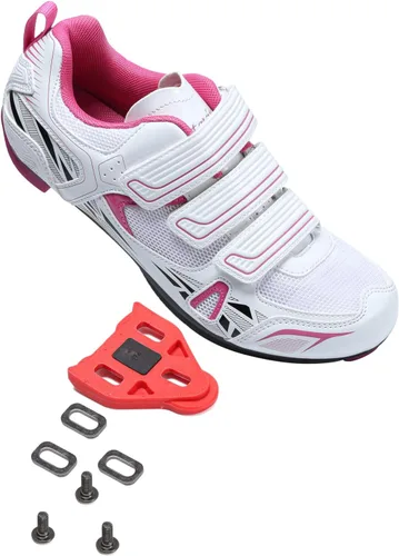 Vista 2 de Patavinity Zapatos de ciclismo para mujer para bicicleta y bicicleta+ con tacos de bicicleta compatibles con Delta Rosa