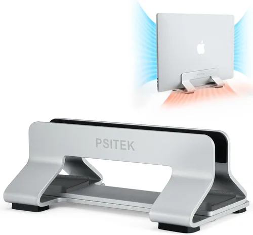 Vista 7 de Soporte vertical de aluminio para computadora portátil, soporte de acoplamiento con ancho de ranura ajustable de 12-42mm, almacenamiento vertical