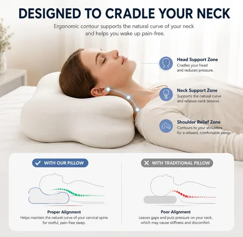 Vista 4 de Almohada para el cuello de nube, almohada de contorno de espuma Azul claro