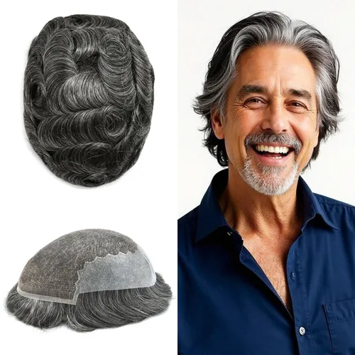 Vista 83 de Toupee para hombres pieza de pelo suave suizo encaje real sistema de cabello humano reemplazo blanqueado nudo mens tupé sistema de pelo para hombres