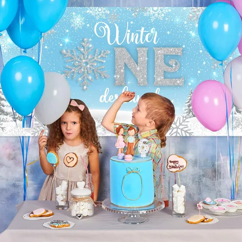 Vista 7 de Fondo de invierno Onederland para fiesta de primer cumpleaños, cartel de invierno para primer cumpleaños, fotografía de primer cumpleaños para bebé