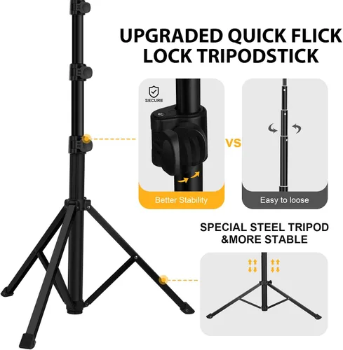Vista 4 de Anillo de luz con soporte y soporte para teléfono, anillo de luz LED para selfie de 10 pulgadas con trípode (17 a 73 pulgadas) con control remoto