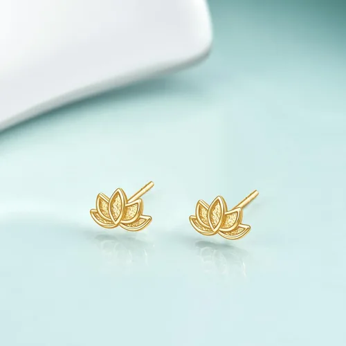 Vista 3 de Aretes de plata de ley 925 con diseño de loto para mujer, hipoalergénicos, minimalistas