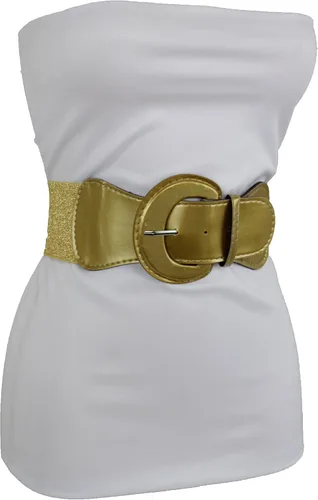 Vista 6 de TFJ - Cinturón ancho para mujer, cintura elástica, cintura alta, color dorado, hebilla grande