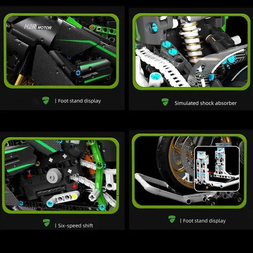 Vista 3 de JOMIOD Bloque de construcción de motocicleta de tecnología, 1809 piezas, tecnología 1:5, modelo de moto de carreras para Kawasaki H2R, MOC Superbike