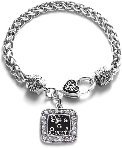 Vista 32 de Pulsera de dijes cuadrados de plata con joyería de circonita cúbica
