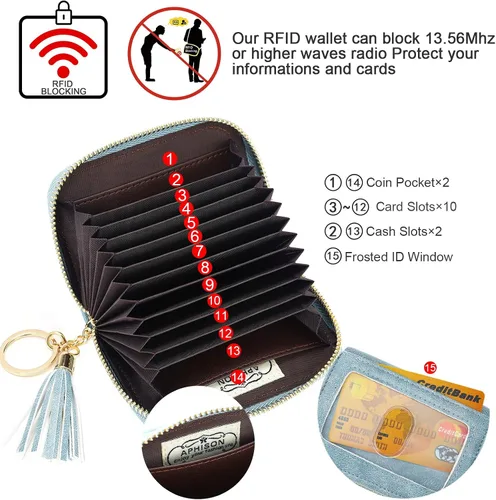 Vista 3 de APHISON RFID - Porta tarjeta de crédito con cremallera carteras pequeñas para mujer en cuero estilo girasol para mujer y niña caja de regalo 1927