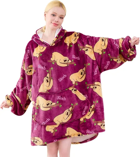 Vista 21 de Moinlizy - Sudadera con capucha tipo manta extragrande, portátil con capucha y bolsillo, de grueso sherpa, para mujeres y hombres adultos