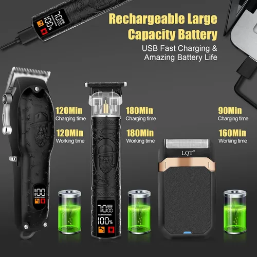 Vista 4 de Juego de cortapelos profesional para hombres, afeitadora eléctrica, maquinilla de afeitar inalámbrica, cortadora de pelo, cortadora de barba, kit