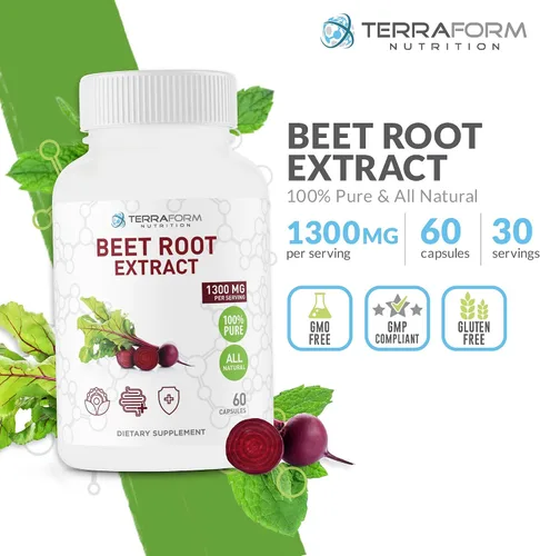 Vista 2 de Extracto de remolacha roja, 1300 mg por porción, suplemento de remolacha en polvo, 60 cápsulas, 1 mes, apto para veganos, fabricado en Estados Unidos