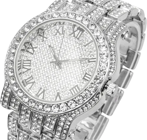 Vista 48 de Charles Raymond Bling-ed Out Ultimate Hip Hop Royalty Reloj para hombre con número romano de fácil lectura o indicadores de tiempo de diamantes