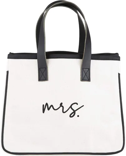 Vista 4 de Santa Barbara Design Studio Bolso de mano Colección Boda Negro y Blanco 100% Lona de Algodón con Asas de Cuero