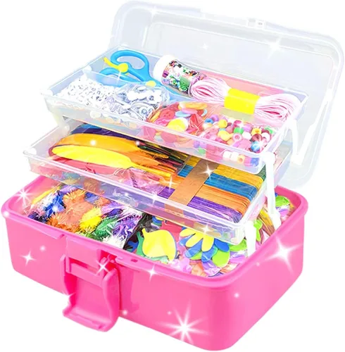 Vista 8 de VLUSSO Kit de Suministros de Artes y Manualidades de 3000 Piezas para Niñas de 8 a 12 Años con Limpiadores de Tubos, Cuentas, Manualidades