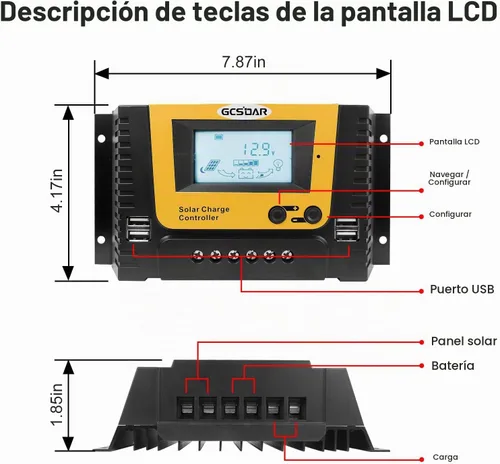 Vista 9 de Controlador de carga solar GCSOAR 40A 12/24/48V Auto PWM Regulador APP Monitor