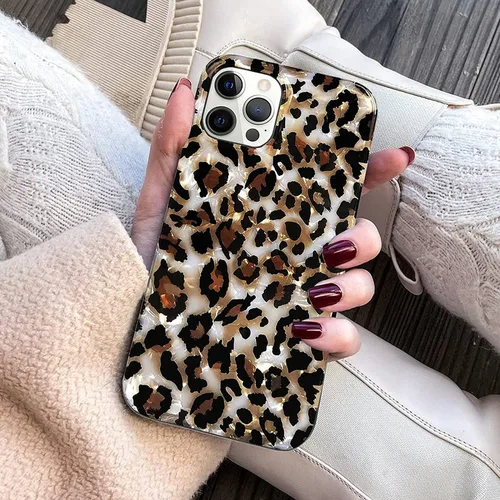 Vista 2 de J.west Funda compatible con iPhone 14 Pro Max, funda de silicona suave con estampado de leopardo transparente de lujo para niñas y mujeres