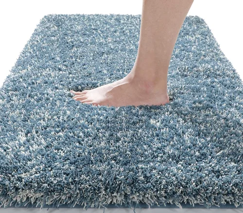 Vista 48 de Yimobra Alfombras de baño en negro y blanco antideslizantes lavables, tapetes de baño ultra suaves y absorbentes de agua, alfombra de ducha suave